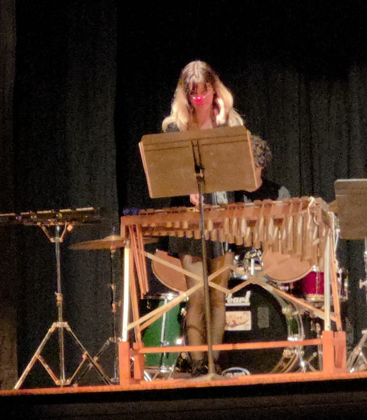 A photo of Echo playing in a band.