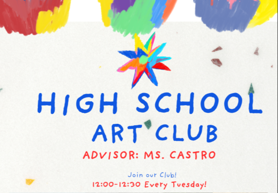A graphic that advertises the ISWA High School Art Club with times and dates