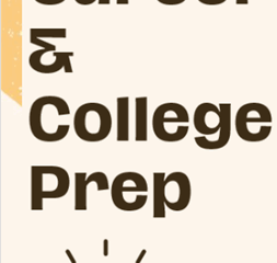 A graphic showing the words "Career & College Prep" with a picture of a lightbulb with a brain inside of it.